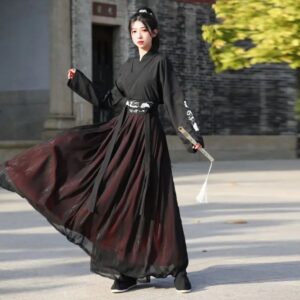 Disfraz de Hanfu chino para hombre y mujer, traje negro bordado antiguo, talla grande 4XL