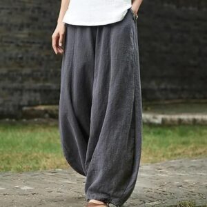 Pantalones bombachos de pierna ancha para mujer, pantalón holgado de algodón, color liso, primavera y verano