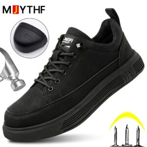 Botas de trabajo impermeables para hombre, zapatos de seguridad con punta de acero, de cuero de calidad, a prueba de perforaciones, indestructibles, protectores de seguridad