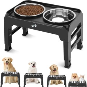 Comedero antideslizante para perros grandes y medianos, cuenco elevado ajustable, soporte con 2 cuencos de acero inoxidable para comida