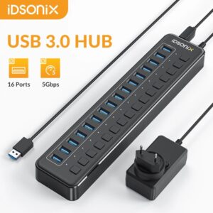 IDsonix-concentrador USB 3,0 de alta velocidad, 5Gbps, 7/10/16 puertos múltiples, Usb 3,0, alimentado por USB, divisor con adaptador de corriente, carga más rápida