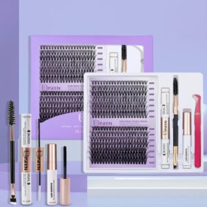 Extensiones de pestañas para maquillaje, mezcla de estilos, grupos de pestañas individuales con pinzas removedoras de unión y sello, pincel de pestañas para autoaplicación
