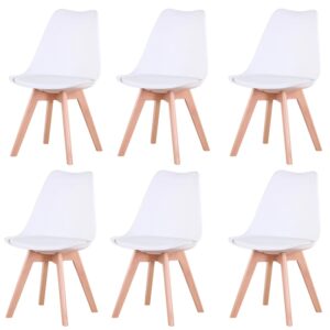 Juego de sillas de comedor estilo nórdico, asientos acolchados de PU, medievales, con patas de madera de haya, para escritorio, dormitorio, balcón y restaurante, 6 uds.