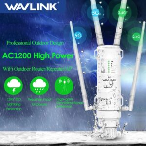 Wavlink-repetidor WiFi inalámbrico de alta potencia para exteriores, enrutador AP/WiFi Dual Dand 600/300G + 5Ghz, extensor de largo alcance POE, AC1200/2,4