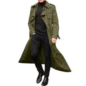 Gabardina extralarga de manga larga para hombre, cortavientos de tendencia clásica, doble botonadura, Color sólido, temperamento, primavera y otoño