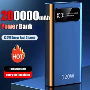 Banco de energía de 200000mAH y 120W, batería de carga superrápida de alta capacidad con pantalla Digital, para iphone 15, 14, Samsung y Xiaomi