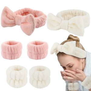 Diadema de 3 piezas con lazo para mujer y niña, juego de muñequera elástica suave para lavado de cara, ducha, maquillaje, Yoga, deportes, diadema para el cuidado de la piel