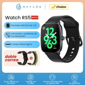 HAYLOU-reloj inteligente RS5, accesorio de pulsera con llamadas, Bluetooth, asistente de voz, control de azúcar en sangre y doble correa, Pantalla AMOLED HD de 2,01 pulgadas