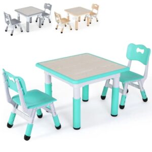 Juego de mesa y 2 sillas para niños, grupo de asientos, altura ajustable para edades de 3 a 8, muebles, mesa de estudio para niños