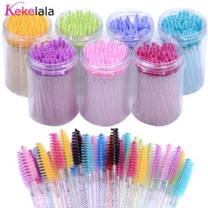 Pinceles de extensión de pestañas con contenedor, varitas de rímel para cejas, venta al por mayor, 50 piezas por botella