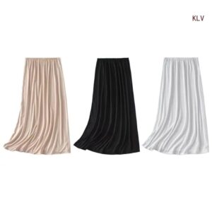 Falda interior para mujer debajo del vestido medio enagua deslizante falda Invisible Color sólido 6XDA