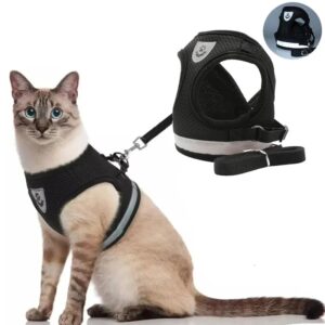 Conjunto de correa de plomo para gato, arnés reflectante ajustable a prueba de Escape, chaleco de malla para mascotas, Collar para cachorros, perros pequeños, suministros para mascotas