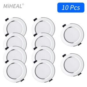 Lámpara LED empotrable de techo, luz descendente de 10 piezas, 5W, 9W, 12W, 15W, tres colores, regulable/blanco frío/blanco cálido, foco led 220V AC