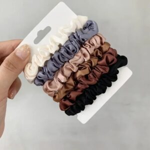 Coletero elegante para mujer, banda de goma elástica, accesorios para el cabello, Scrunchies de satén de seda, cuerda para el cabello de Color sólido, 3/5/6 piezas
