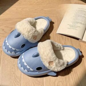 Zapatillas de tiburón para hombre y mujer, chanclas de algodón de felpa, con forro extraíble, cálidas, para interiores, Invierno