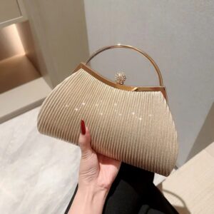 Bolso de mano plisado de noche para mujer, bolso de mano con asa superior, purpurina, boda, cena, vestido, Clip, fiesta de diamantes, oro