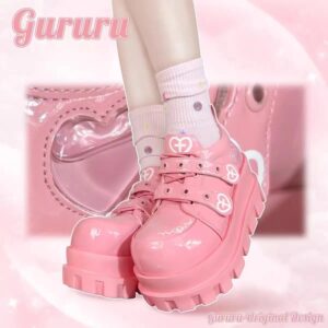 GURURU-zapatos de suela gruesa originales Punk Love Cross Y2K, calzado japonés para niña dulce Lolita, zapato único de PU