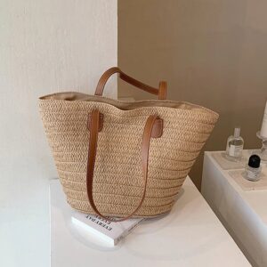 Bolso de hombro de gran capacidad para mujer, cesta tejida de paja, bolso de playa de diseñador de lujo, bolso de compras Bali, moda de verano