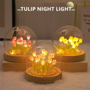 Luz de noche de flor de tulipán Artificial, lámpara de mesita de noche LED hecha a mano, decoración de dormitorio, regalos de cumpleaños de Navidad, lámpara de mesa DIY