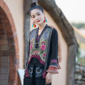 Traje Tang bordado sin mangas para mujer, chaqueta étnica Vintage, chaleco de estilo chino, ropa tradicional China, nuevo