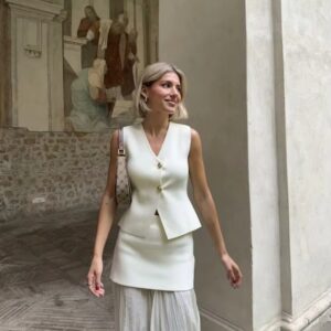 TRAF-Conjunto de 2 piezas de punto para mujer, Top con botones y cuello en V, falda hasta el tobillo, traje de calle, verano, 2024