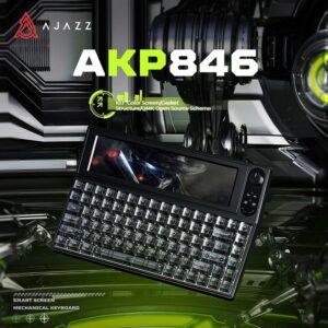 Ajazz-Teclado mecánico Akp846 con cable, pantalla de 10,1 pulgadas, 84 teclas, intercambio en caliente, Gaming, junta, perilla de Metal, Pc, portátiles, tabletas