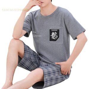 Conjunto de pijama de punto de algodón para hombre, ropa de dormir de manga corta, a cuadros, 4XL talla grande, Verano