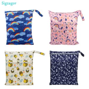 Sigzagor-bolsa seca y húmeda con dos cremalleras para pañales de bebé, impermeable, reutilizable, 36cm x 29cm