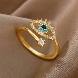 Anillos De mal de ojo azul turco de la suerte para mujer, anillo de acero inoxidable ajustable abierto, banda de boda de tendencia, regalo de joyería para pareja, 2024