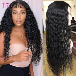 Tinashe-Peluca de cabello humano ondulado para mujer, postizo de encaje Frontal, transparente, HD, 360