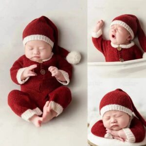 Accesorios de fotografía para recién nacido, sombrero de Navidad de Mohair suave y mono, trajes de estudio, accesorios para fotos infantiles, disfraz de ganchillo