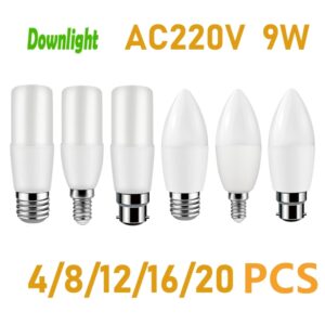 Lámpara de vela LED para decoración del hogar y la Oficina, Bombillas de 9W, E27, E14, B22, CA de 220V, iluminación para habitación, 4-20 unidades