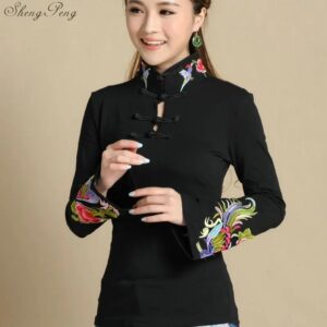 Cheongsam top de manga larga para mujer, ropa tradicional china, tops de estilo nacional, tendencia vintage fluid Q605