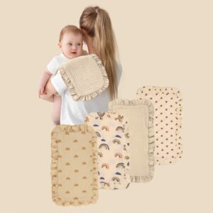 Conjunto de paños para eructar para bebé recién nacido, paño de gasa de algodón de muselina suave, almohadilla para eructar, volantes, 4 unidades