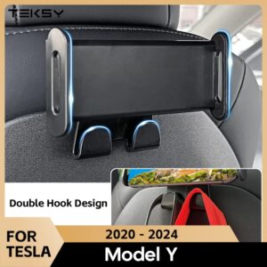 Soporte de teléfono para asiento trasero Tesla Model 3/Y, con 2 ganchos, soporte giratorio de 360 °, reposacabezas automático, soporte para tableta, PC, iPad Mini