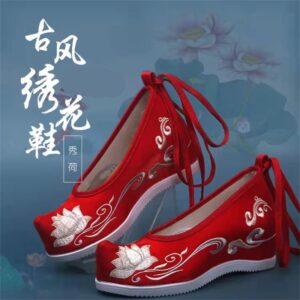 Zapatos Hanfu para mujer, disfraces antiguos, zapatos de tela, estilo étnico, baile bordado, cordones, tacones ocultos individuales, regalo para niña, nuevo, 1 par