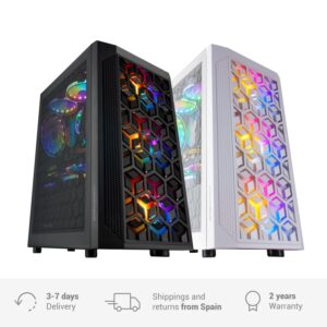 Mars Gaming MCMESH, Caja de Ordenador Micro ATX, Minitorre, 3 Ventiladores RGB Fijo + Mesh 360º, Caja PC Gaming, Blanco o Negro