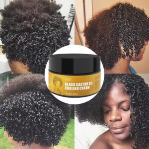 GZE crema definidora de rizos de aceite de ricino negro, antiadherente, hidrata y elimina el frizz, crema Antifrizz alisadora del cabello para definir