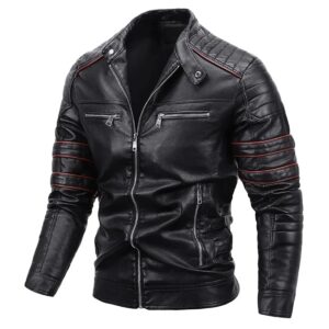 Chaqueta cortavientos de cuero sintético para hombre, abrigo informal cálido para motocicleta, ropa ajustada de invierno, novedad