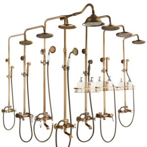 POIQIHY-Juego de ducha antiguo, grifo de ducha de baño de pared, boquilla giratoria de latón, grifo mezclador, barra deslizante, Sistema de ducha
