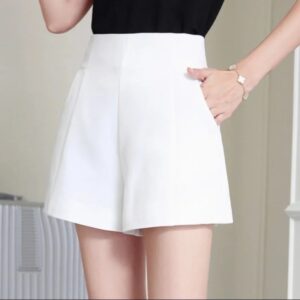Pantalones cortos informales de cintura alta para mujer, Shorts holgados de gasa de pierna ancha, traje blanco y negro, primavera y verano