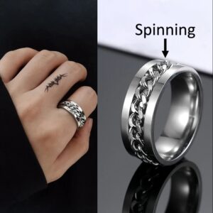Anillos giratorios de acero inoxidable para hombre, joyería giratoria con cadena giratoria, de titanio, para ansiedad y ansiedad