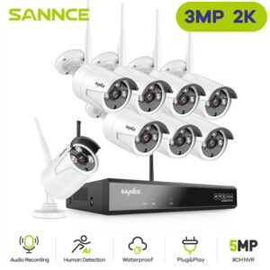 SANNCE-sistema de seguridad de vídeo inalámbrico, 8 canales, FHD, 3MP, 5MP, NVR, con cámaras IP de vigilancia exterior de 3MP, grabación de Audio, detección de Ia