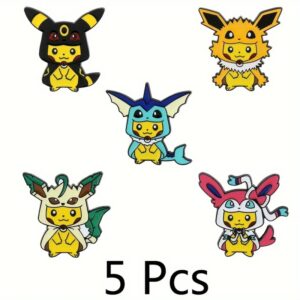 Broche de Pikachu de 5 piezas, Pin de esmalte de elfo amarillo creativo, insignia de Metal, ropa, mochila, joyería