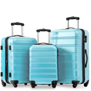 Juego de equipaje de 3 piezas con cerradura, 4 ruedas giratorias rodantes, ABS, Maleta de viaje ligera con carro para equipaje de mano, viaje de negocios