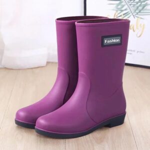 Botas de lluvia para mujer, zapatos de goma antideslizantes, impermeables, de tubo medio, a la moda, para las cuatro estaciones, con cubierta de algodón