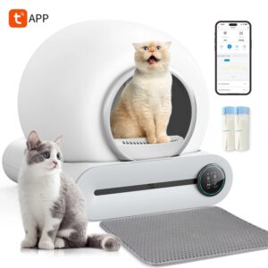 Arenero Gatos Autolimpiables, Arenero De Gato Automatico, Arenero Para Gato Grande, Eliminación de Olores/Control de APP/ 65L de Capacidad Máxima