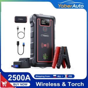 YABER batería de arranque de coche portátil, cargador inalámbrico de 10W, luz LED de seguridad, 23800mAh, 2500A