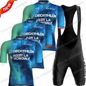 Conjunto de Maillot de Ciclismo Equipo AG2R 2024,Ropa de Ciclismo Campeón Francia Bélgica,Traje de camisa de bicicleta de carretera de verano para hombre,Culotte con tirantes para bicicleta MTB