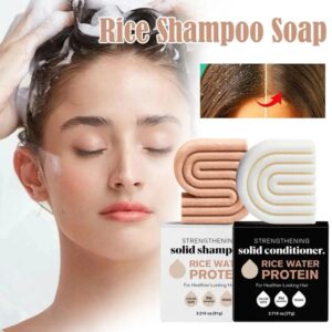 Barra de champú de suero de arroz para el crecimiento del cabello, barra de champú para el crecimiento del cabello Natural, barra de champú de arroz para fortalecer el cabello delicado o dañado